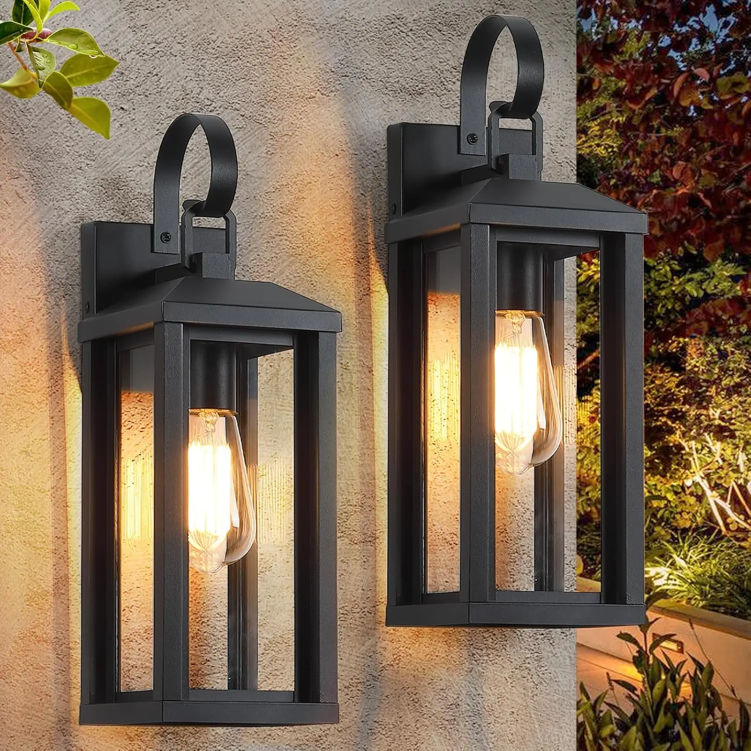

Large Outdoor Wall Light Fixtures 2-Pack, Anti-Rust Porch Lights with Clear Glass, 17" Modern Farmhouse Black Exterior Lighting