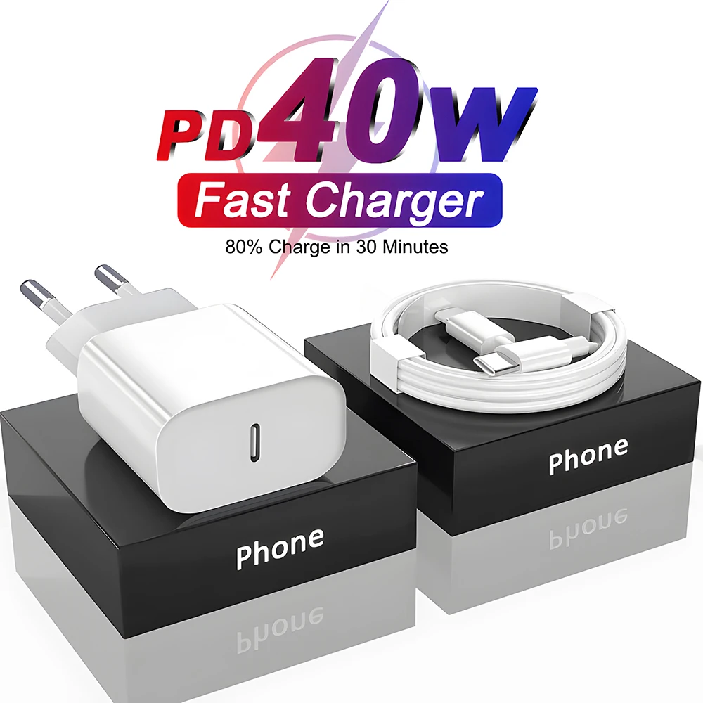 PD 40W Fast Charger For iPhone 16 15 11 12 13 14 Pro Max Plus USB Type C Fast Charging Data Line Cable Phone Charger Accessories