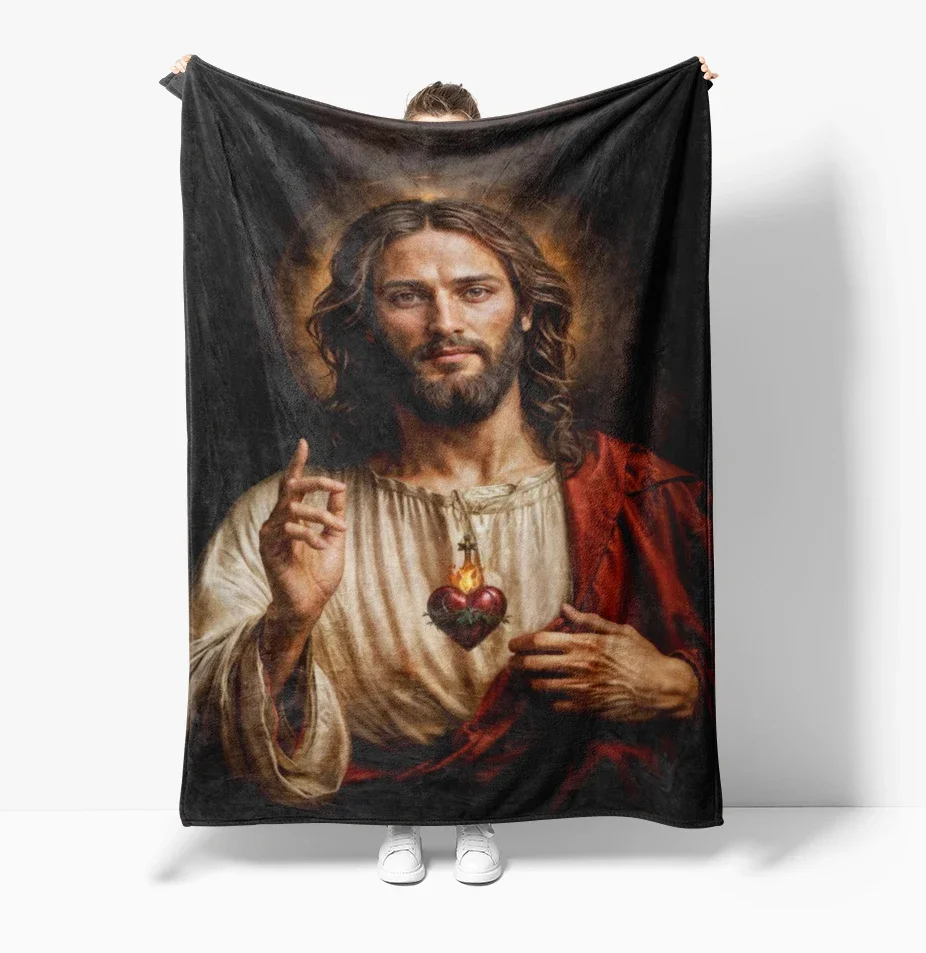Cristo Jesus Hanging Bohemian Soft  Flannel Printed Blanket Plush Fluffy Flannel Fleece Blanket Soft Throws for Sofa and Bed