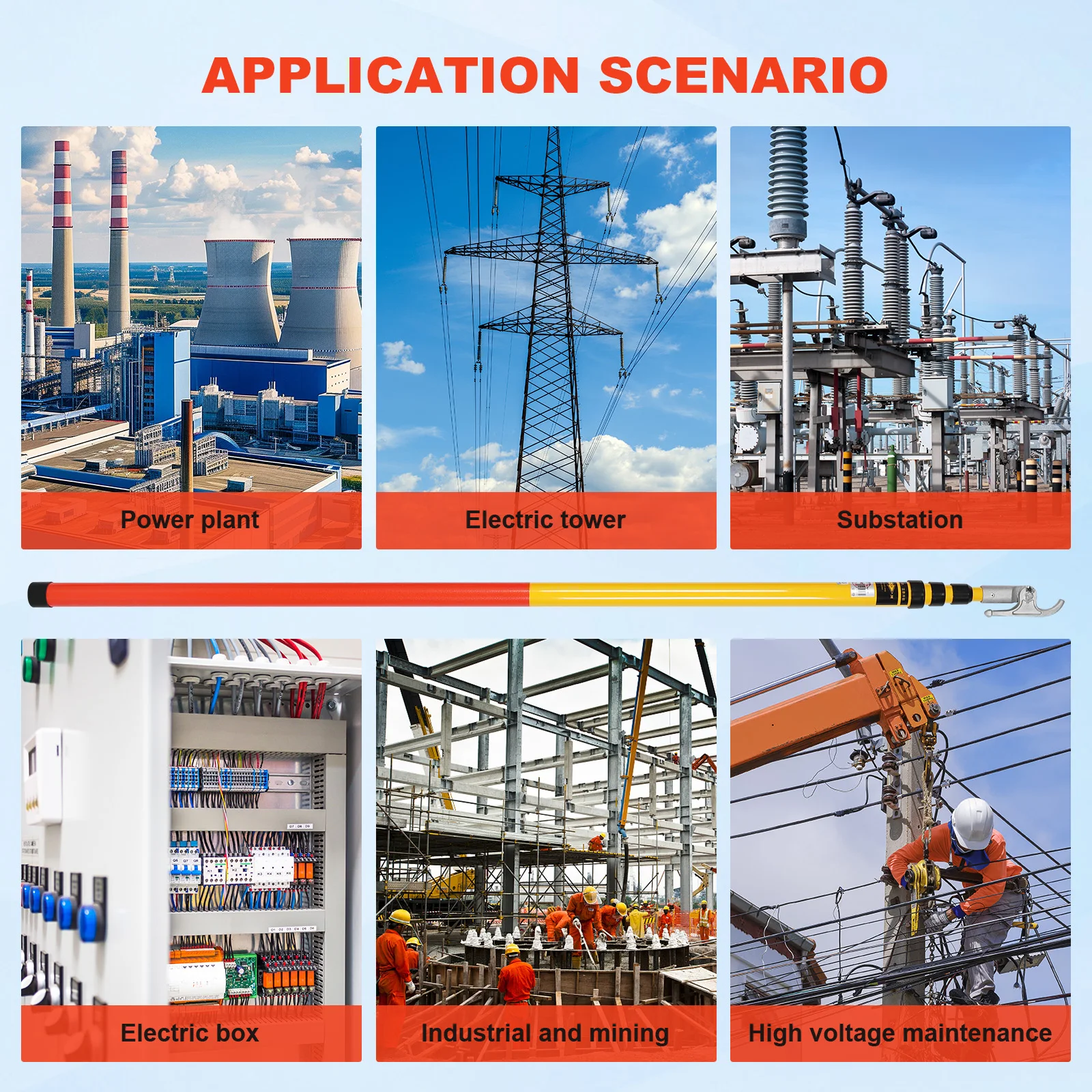 4 أقسام خطاف إنقاذ معزول عالي الجهد 6M أقطاب تشغيل عازلة كهربائي 220KV لصيانة الطاقة الكهربائية #2