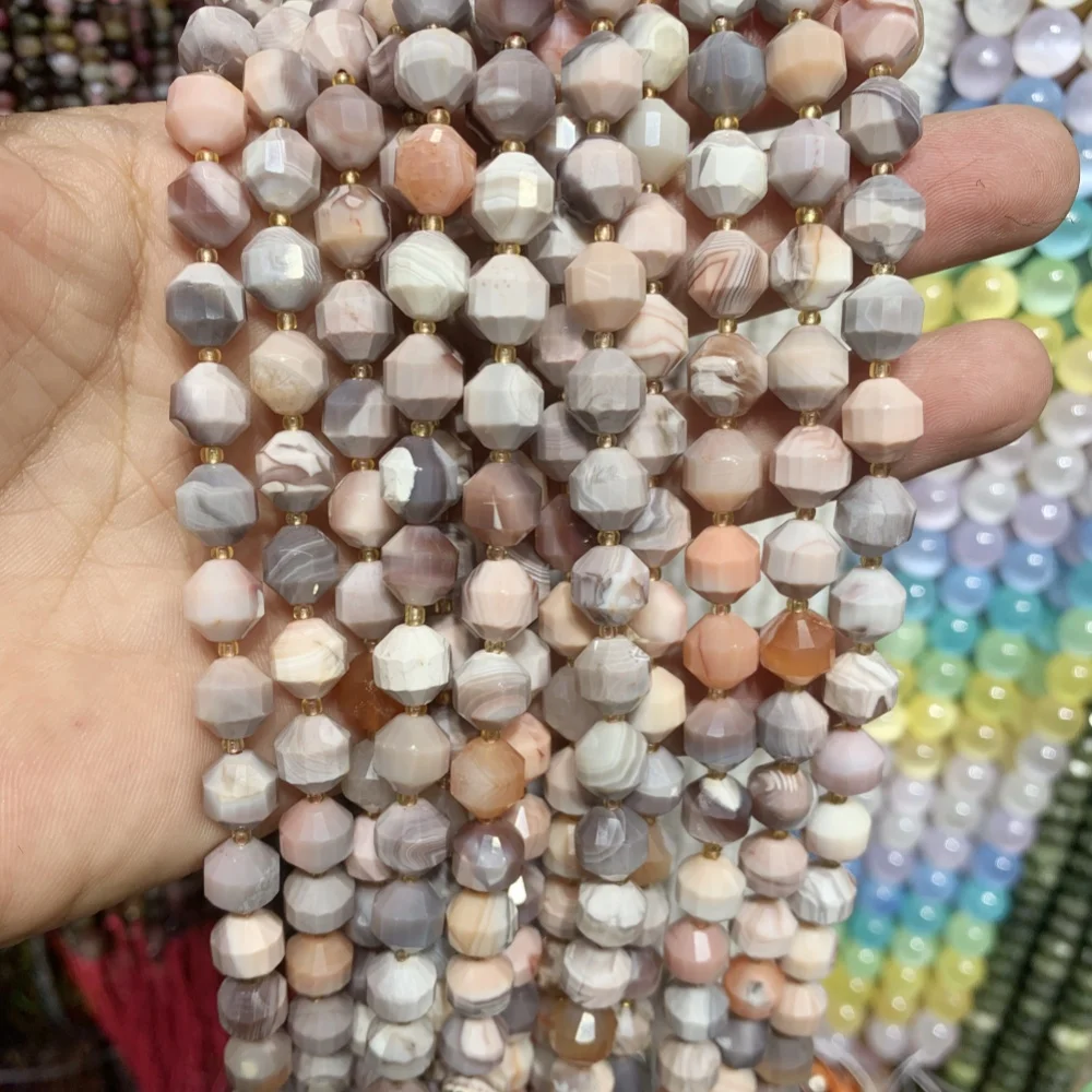 

8x9mm Faceted Natural Stone Pink Botswana Lace Agates Round Loose Beads For DIY Jewelry Making Bracelet Necklace