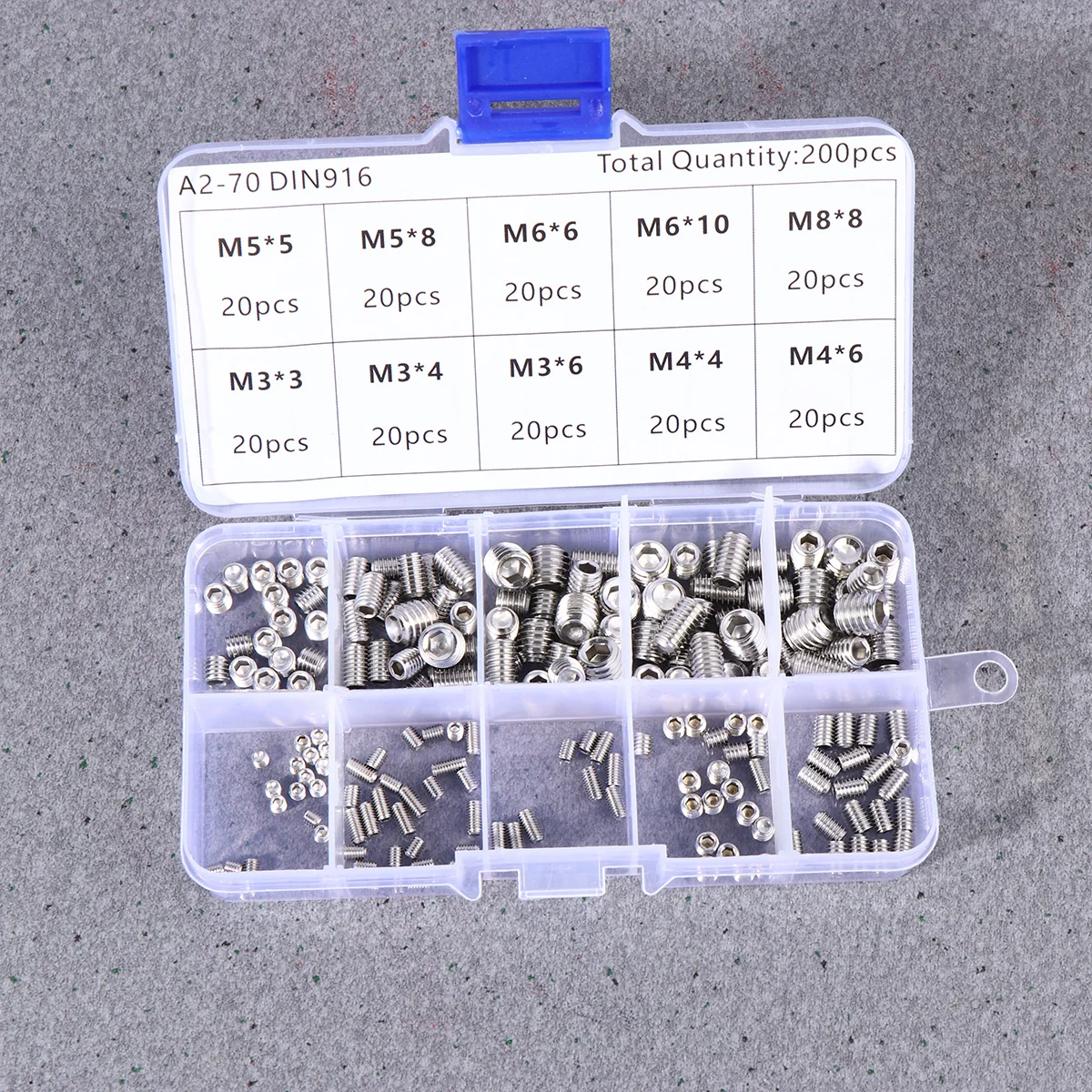 

200pcs M3-M8 304 Stainless Steel Hex Socket Set Screws Knurled Cup Point For High Vibration Resistance Grub Screw Headless