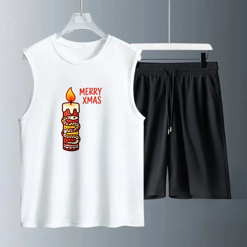 أطقم قمصان بدون أكمام للرجال مطبوعة برسومات جرافيك وأكمام قصيرة + شورت بوليستر طقم ملابس قابل للتنفس ملابس شتوية موضة الصيف