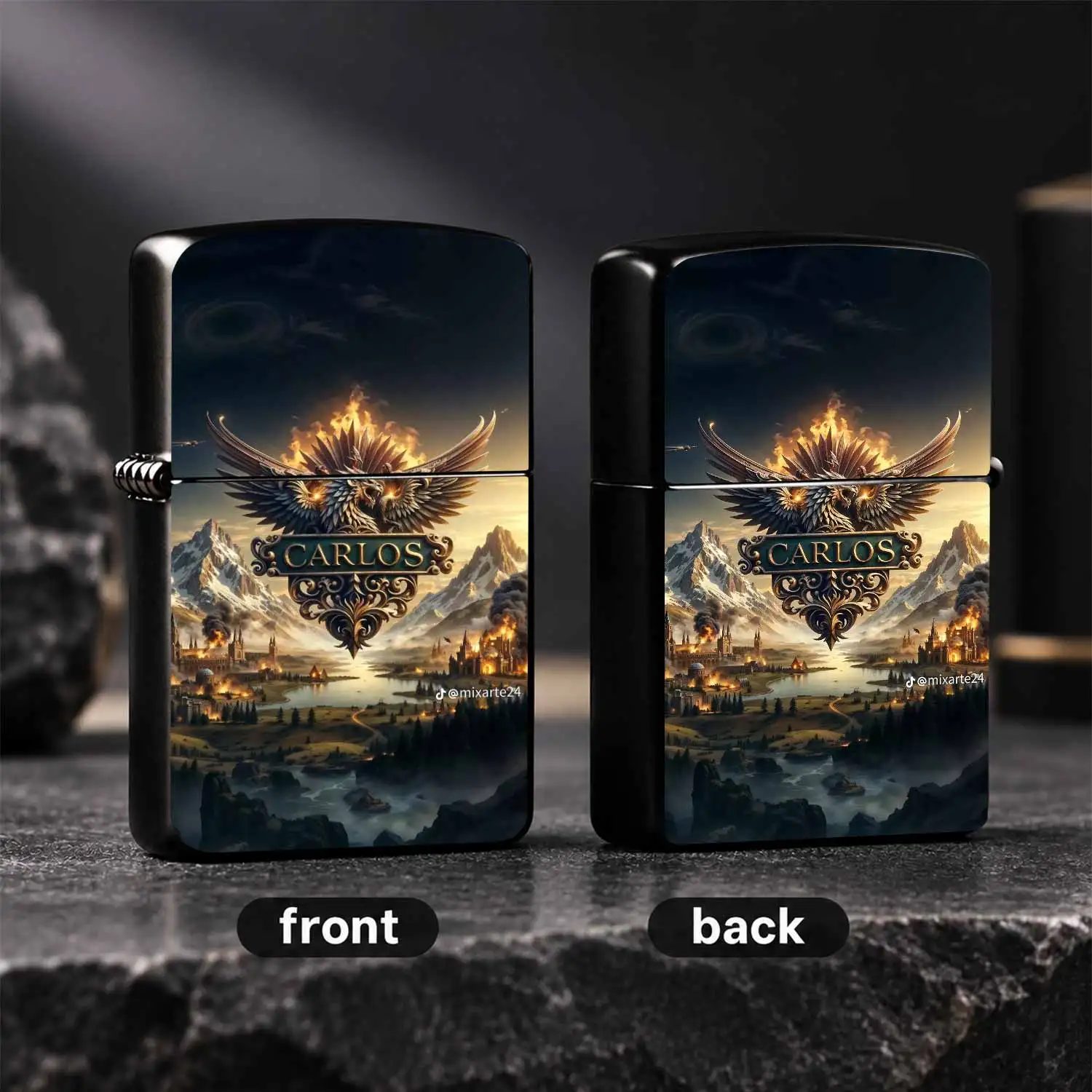 Epic Fantasy Carlos Heraldry Themed Lighter, Retro Winged Griffin Emblem Print, Portable Practical Accessory For Daily, Outdoor Gathering, Multi-Scene Use, Exclusive Unique Vibe Decor Gift For A Humorous And Interesting Lighter