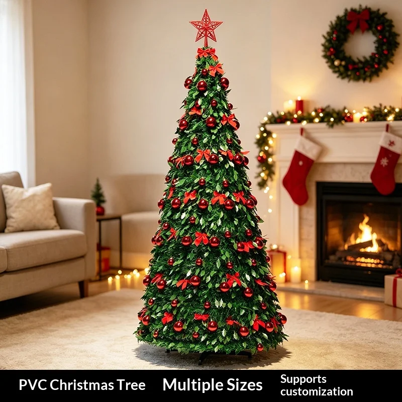 PVC Encryption Telescopic Folding Christmas Tree, Easy Install, 6FT Luxury Set, Artificial Xmas Decorations, Customizable Design