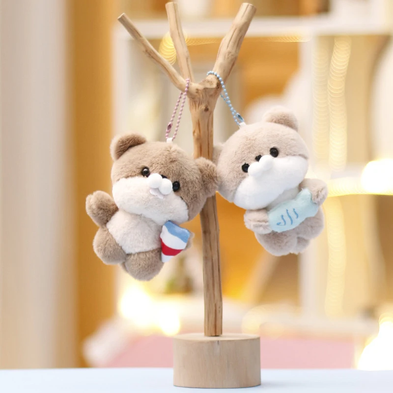 Cute Otters Holding Fish Plush Doll Keyrings Lightweight Hanging Pendant Props For School Bag Key Wallet Doll Toy Gifts 12cm