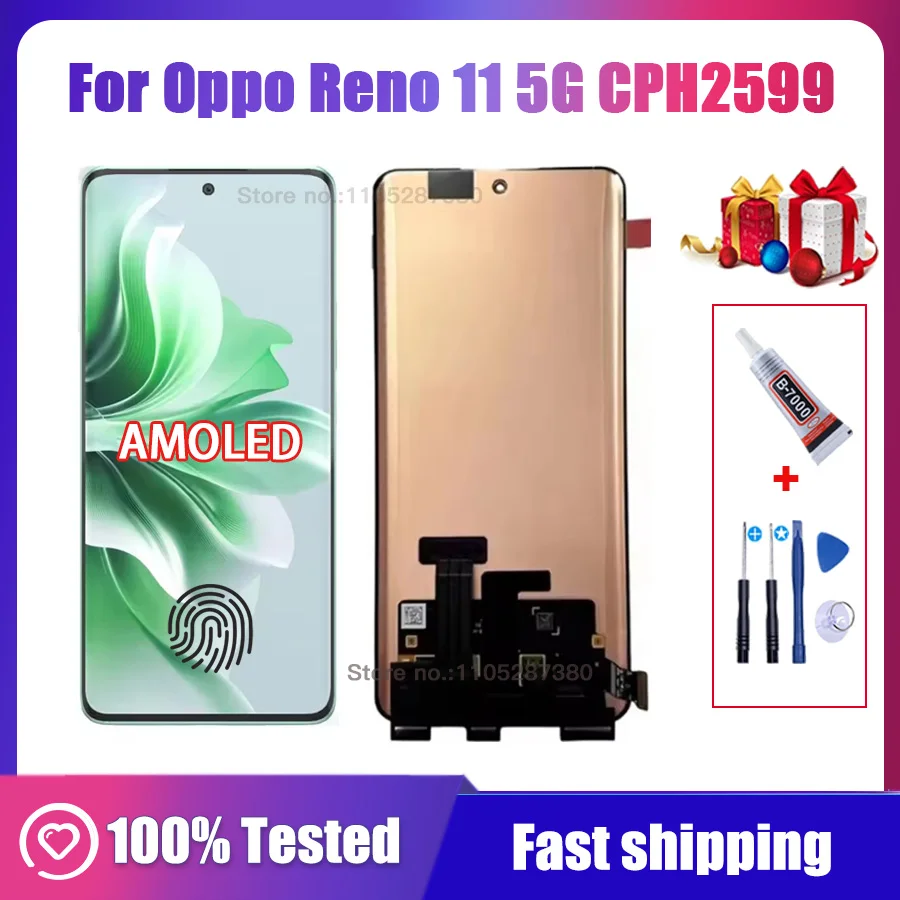 Tested AMOLED For Oppo Reno11 CPH2599 LCD Screen Reno 11 CPH2599 Display Touch For Oppo Reno 11 5G LCD Frame