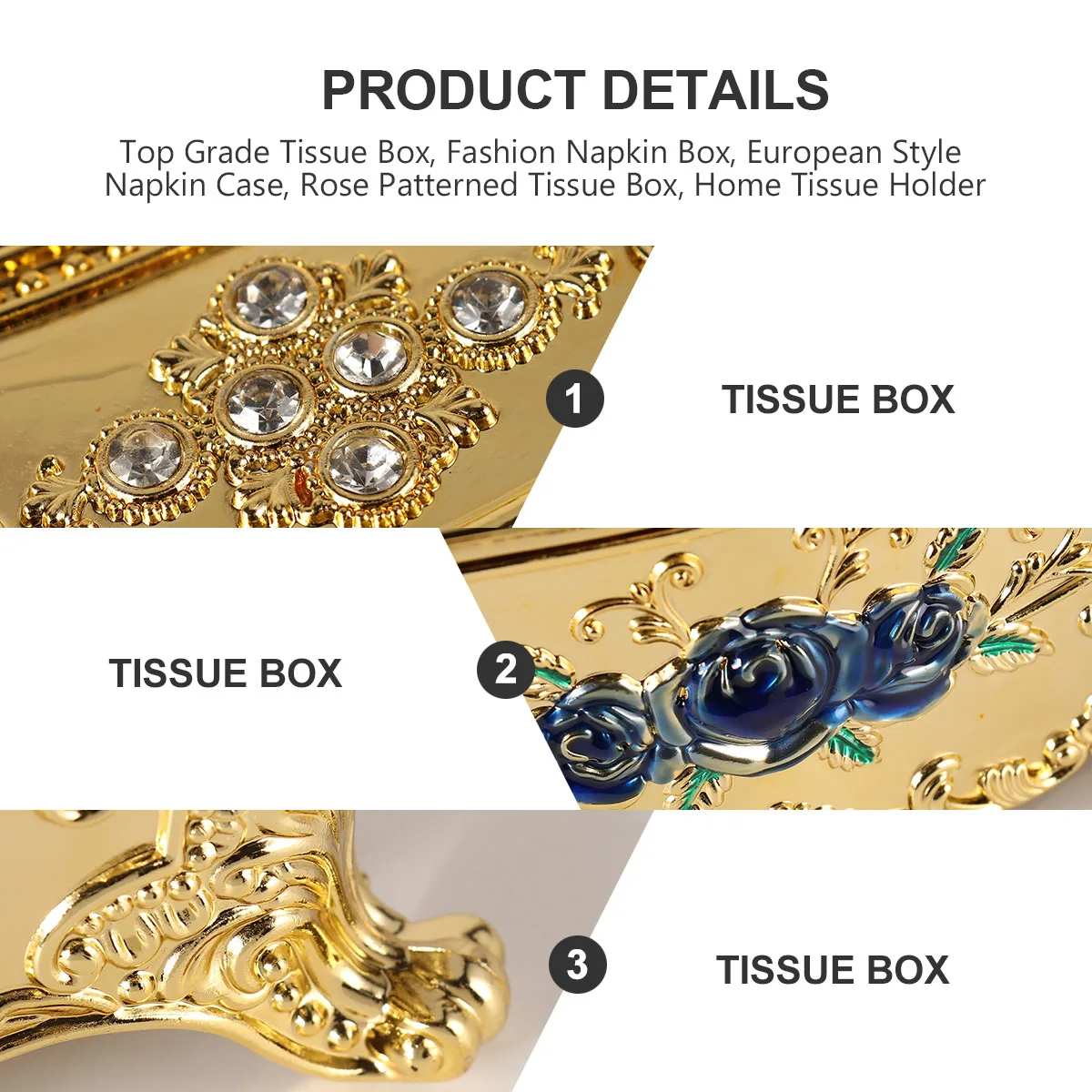 

Luxury European Style Napkin Holder Top-Grade Tissue Box Rose Pattern Household Napkin Container For Home Office Car Bathroom