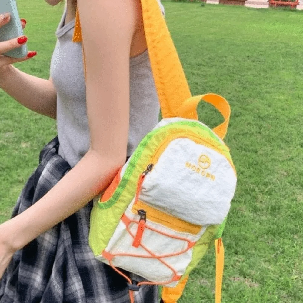 Koreaanse stijl outdoor rugzak met trekkoord effen kleur waterdichte reis nylon rugzak woon-werkverkeer sport wandelen schoudertas meisjes