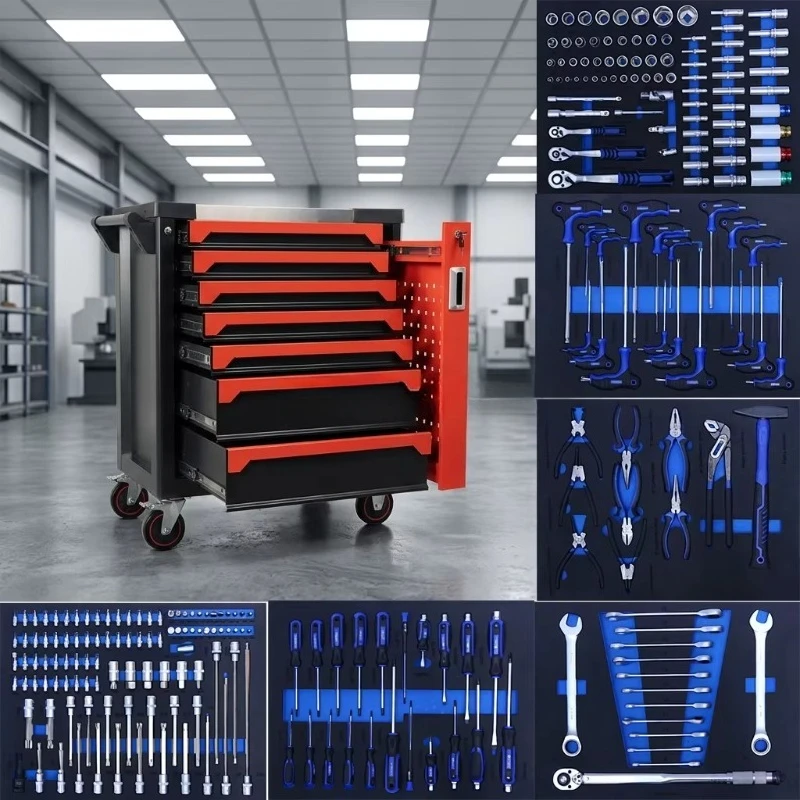 Toolbox with 245pcs EVA Foam Garage Tool Kits and Steel Material Tool Set for Workshop Auto Repair Maintenance