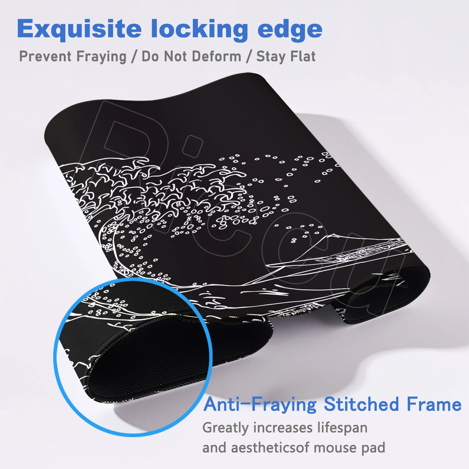 Gaming Mouse Pad Great Wave Off Kanagawa สีดํา Deskmat 90x40 ซม.แป้นพิมพ์ลื่น Pad บนตารางพรม XXL ยาง mousepad