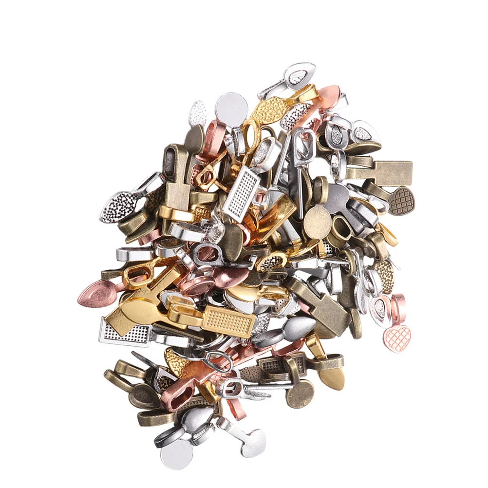240Pcs Zinc Alloy DIY Jewelry Pendant Shovel Flat Pad Glue on Bails for Resin Cameo Photo Jewelry Making Accessories