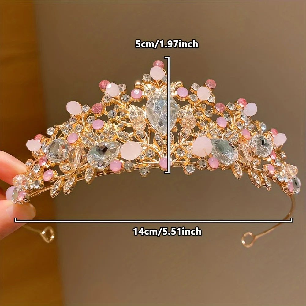 1 Piece Girls Crown Hair Hoop Rhinestone Decoration Beautiful Princess Hair Accessories for Birthday Party and Daily Wear