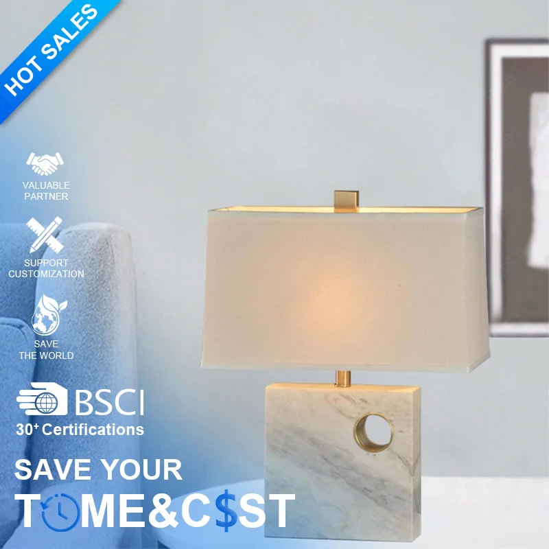 

BGST High Quality Modern LED Desk & Bedside Table Lamp White Marble Stone Design for Hotel Decorative Simple Feature