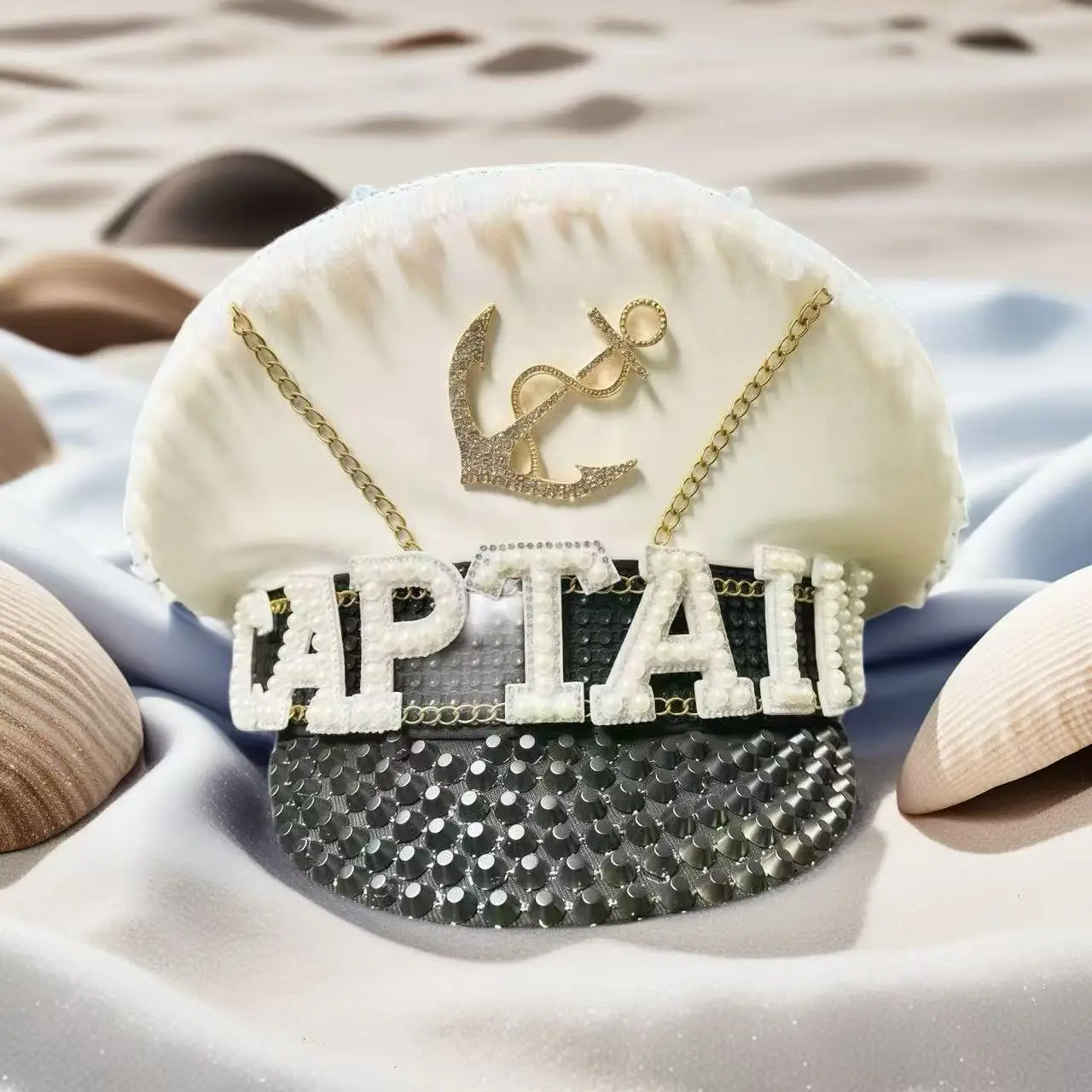 

HongLuan White CAPTAIN Steampunk Captain Hat Rhinestone for Burning Man Festival Woman, Military Accessories & Military Cap Man