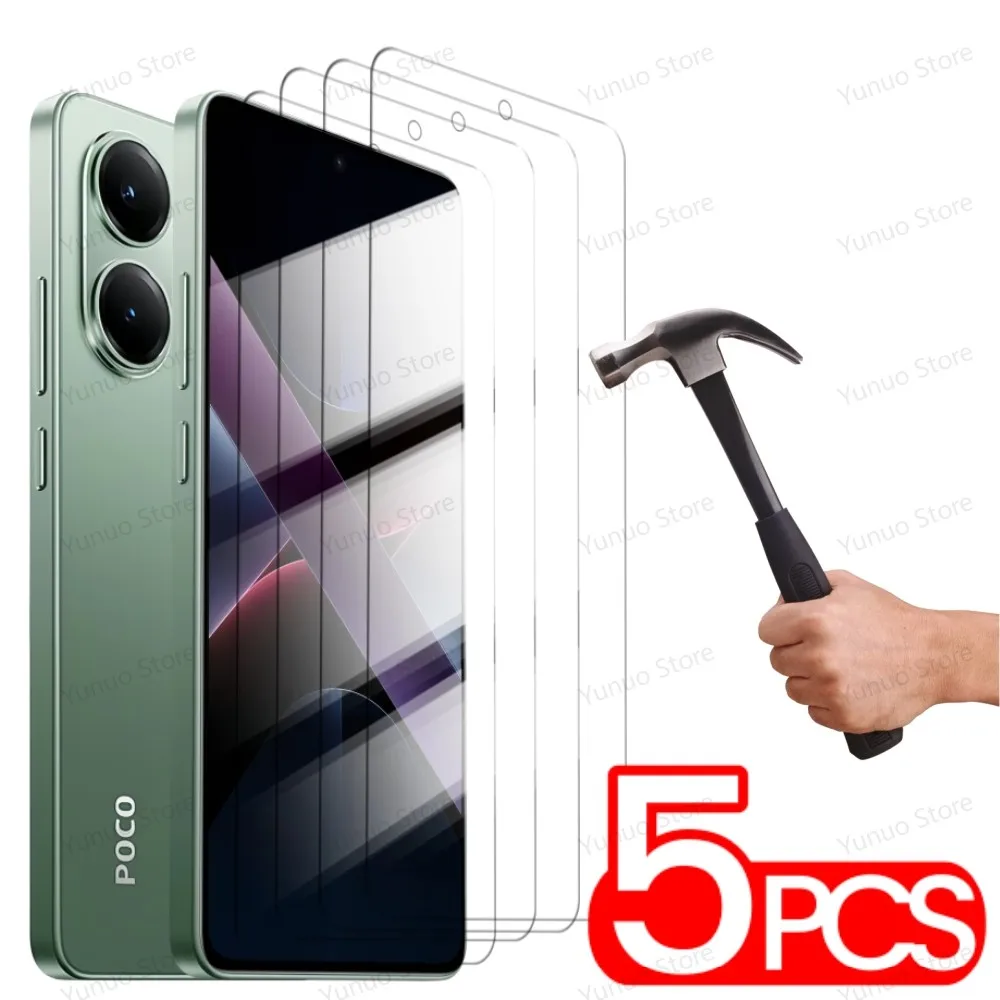 5PCS Tempered Glass For Xiaomi POCO X6 X5 X7 Pro X7Pro POCO X4 X3 GT Full Cover Protective Film On Xiaomi X7Pro Screen Protector