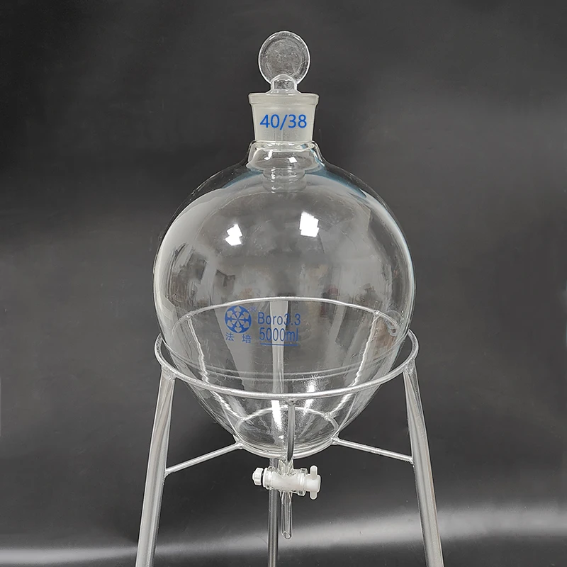 

FAPE Separatory funnel globe shape,with ground-in glass stopper and stopcock 2000ml3000ml5000ml,Thick funnel,PTFE switch valve