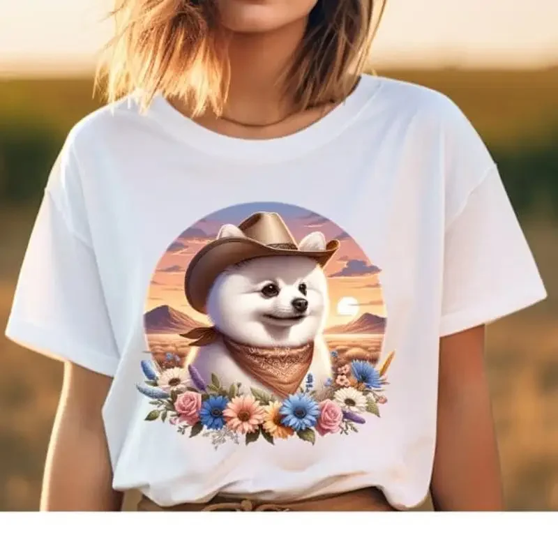 Pomeranian Cowboy Hat Western T shirt Dog Walking Pom Style