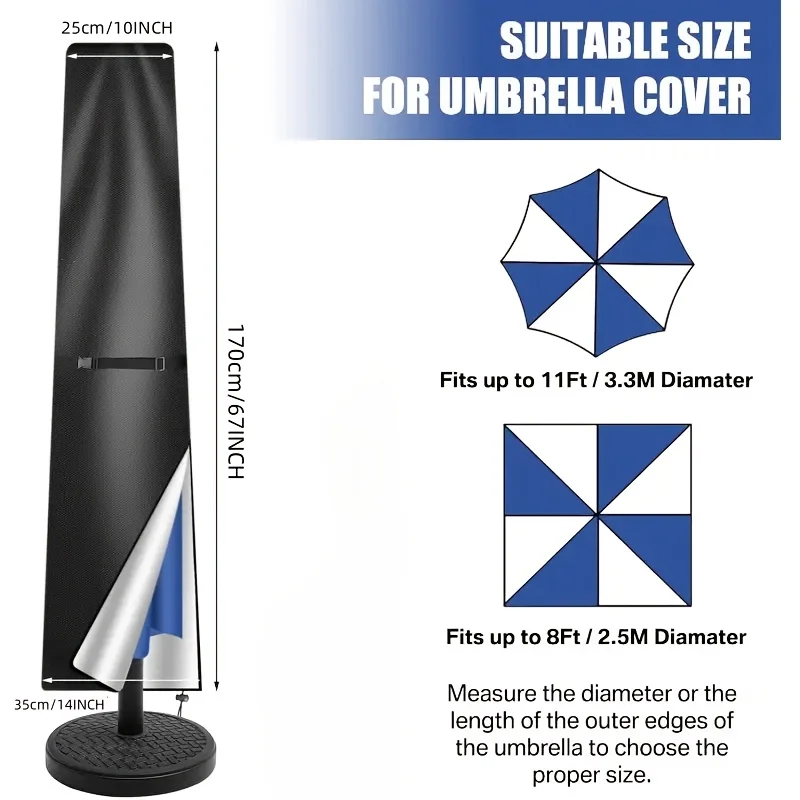1 قطعة غطاء مظلة خارجي من قماش أكسفورد 210D عالي التحمل، للاستخدام في جميع الأحوال الجوية، مع مشبك ورباط