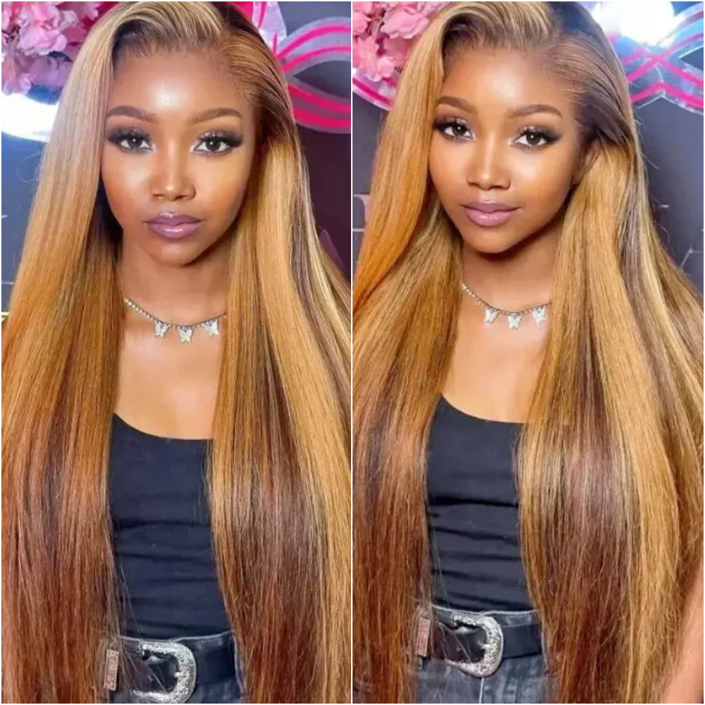 

40-дюймовый парик P4/27 Highlight Ombre Bone Straight, 13x6 HD Lace Front, из натуральных бразильских волос, 13x4 Lace Frontal, для женщин