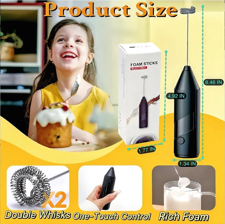 핸드헬드 전기 우유 거품기 라떼 커피 카푸치노에 적합 또한 계란 거품기 및 음료 믹서로도 사용 가능