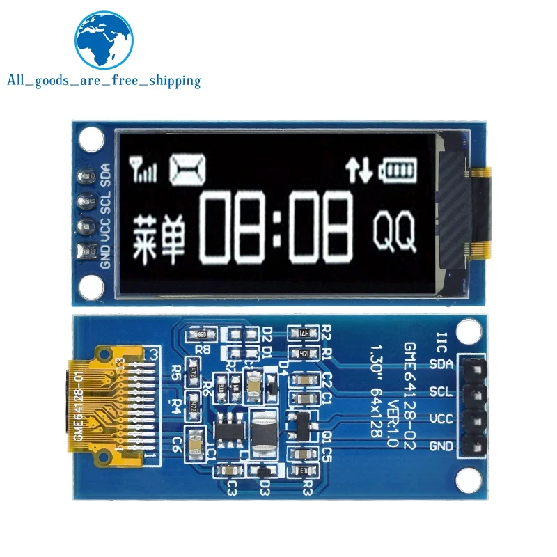 

TZT 1.3 Inch OLED Display 64×128 LCD Module SH1107 4PIN 7PIN LCD 1.3 "OLED Vertical Screen Module For Arduino