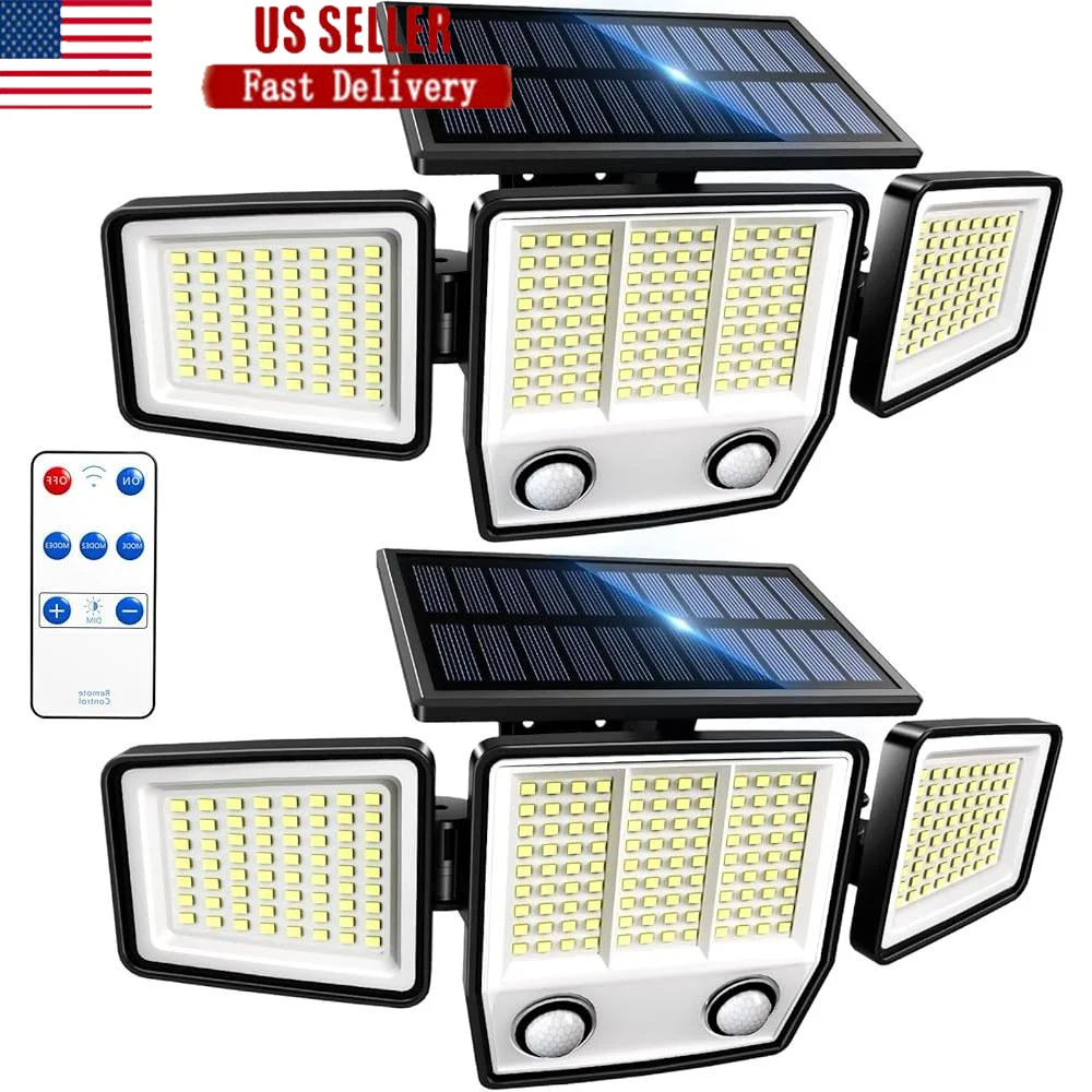 

Солнечные прожекторы с датчиком движения 3000 лм, уличные водонепроницаемые светодиодные двойные датчики, 3 режима, IP65 270 ° Освещение Охранное освещение