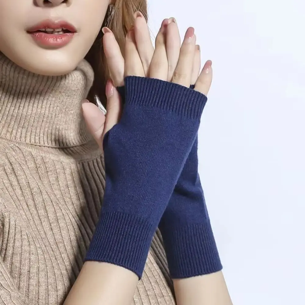 Soft Touch Screen Fingerless Gloves Warm Wrist Palm Protection Knitted Mittens Solid Color Half Finger Gloves