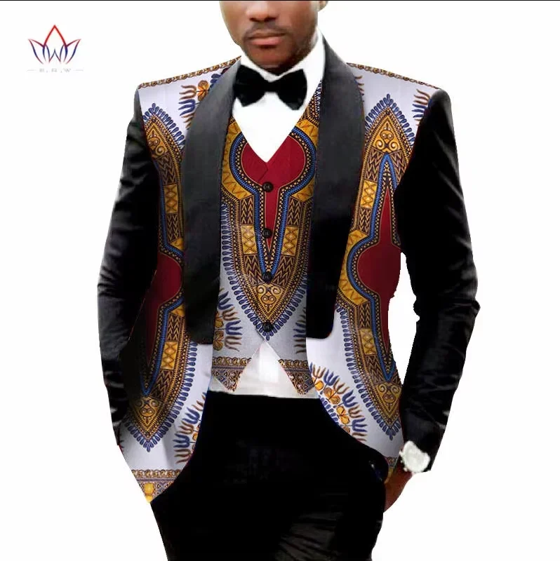 

African Clothes Mens Printed Dashiki Blazer Men Jacket and Vest Set Fashion Slim Suits Dashiki Men Large Size 6XL Blazer WYN176