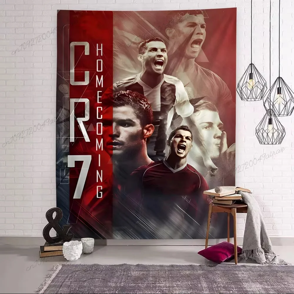 R-Ronaldo كرة القدم C-CR7 الملونة الكبيرة نسيج الجدار الشنق القماش أعلام غرفة نوم ديكور جدار ديكور فني خلفية القماش ديكور المنزل