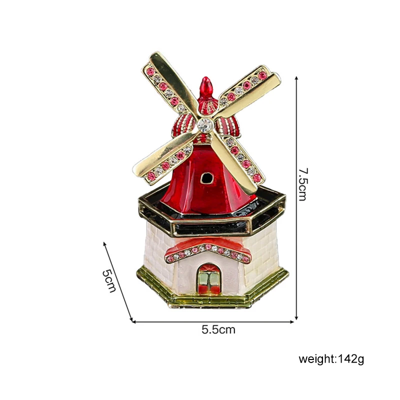 Enamel Colored Drawing windmill Model Jewel Case Jewelry Storage Box Metal Handicraft Home Furnishing Articles Children's Gift