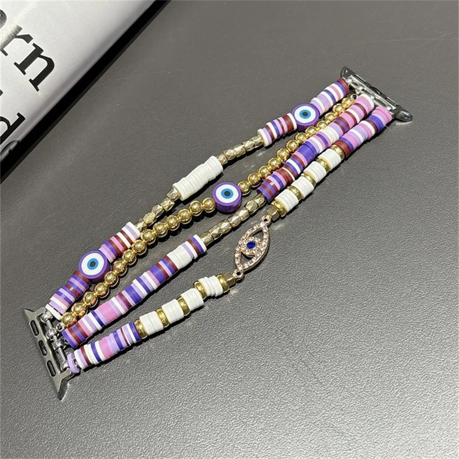 

Bohemian bead bracelet compatible with iWatch strap 38mm 40mm 41mm 42mm 44mm 45mm 49mm for women, fashionable handmade elastic s