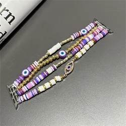 Bohemian bead bracelet compatible with iWatch strap 38mm 40mm 41mm 42mm 44mm 45mm 49mm for women, fashionable handmade elastic s