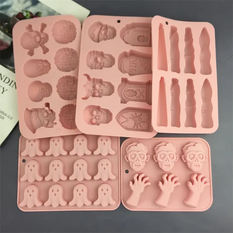 Creative Halloween Style Silicone Mold Baking Cake Ice Grid Chocolate Mold Pumpkin Zombie Hand Ghost Skeleton Brain