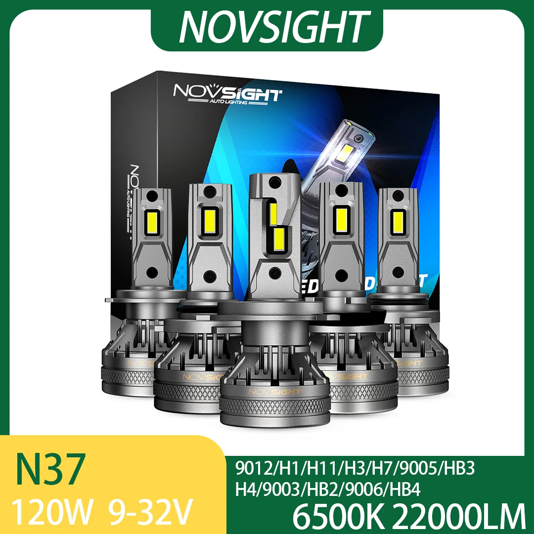 LED Headlight Bulbs H4 H11 H7 H1 9005 9006 9012, 120W 22000LM 6500K Super Bright Plug&Play Kit (Novsight N37) CANBUS Error Free
