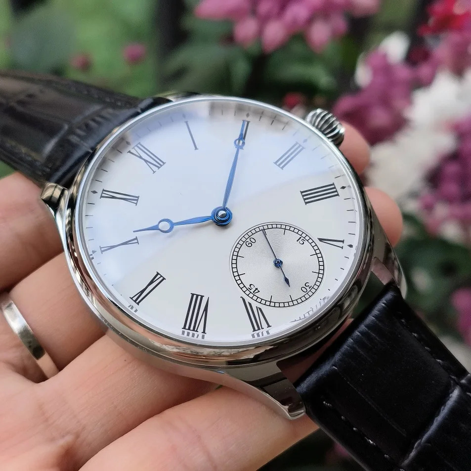 No logo 44mm Hand mechanical watch matte creamy white Dial Roman number blue hand AR sapphire crystal ST3621 movement