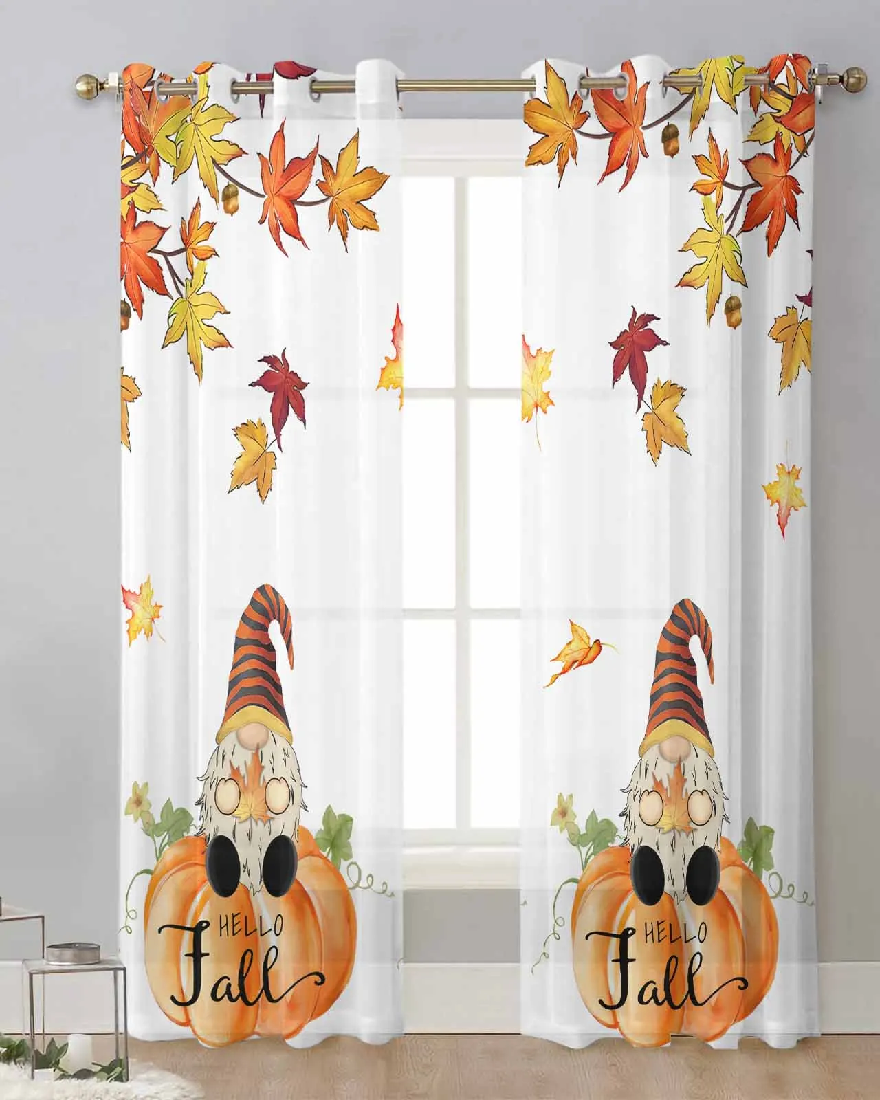 

Leaf Pumpkin Dwarf Festival Bedroom Voile Curtain Window Treatment Drapes Tulle Curtains for Living Room Sheer Curtains