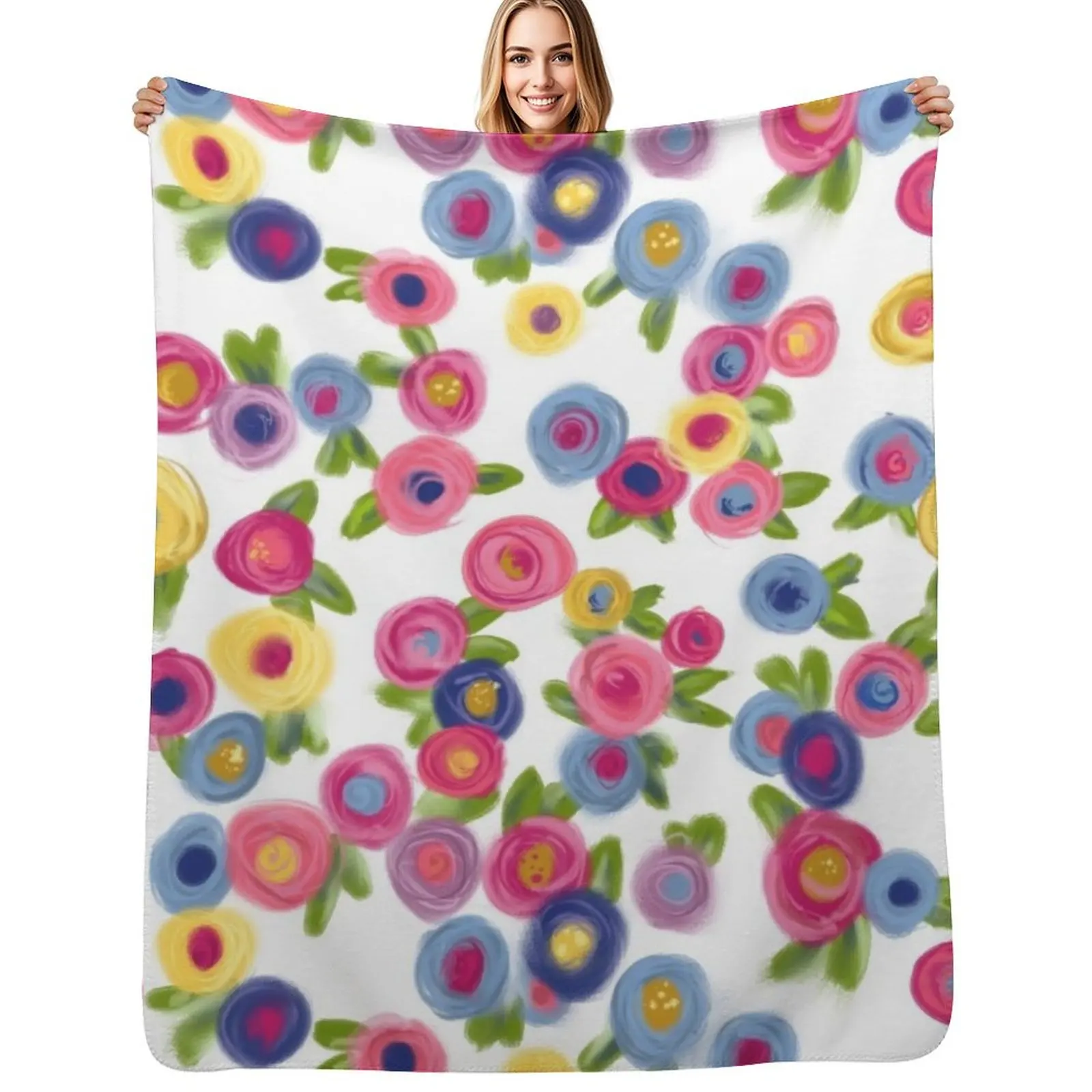 

Rose Garden Rose Flowers Cottage Garden blue purple pink orange turquoise Throw Blanket Polar Luxury Throw Blankets