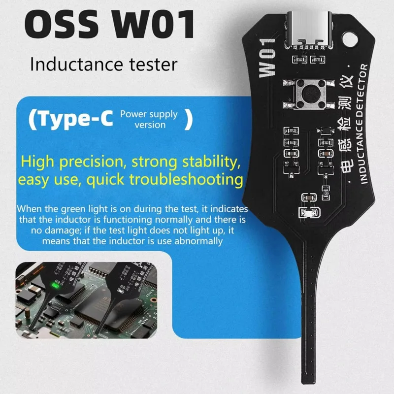 OSS W01 Type-C Motherboard Inductor Tester Quickly Identify Faulty Coils Phone Tablet Laptoportable Circuit Board Detection Tool