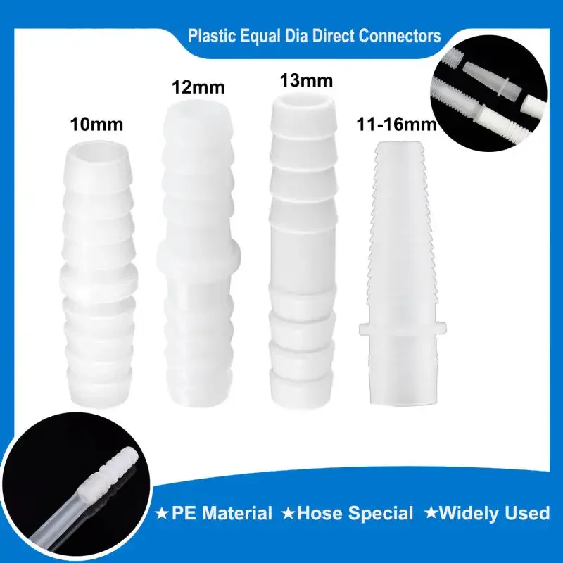 5-10Packs Plastic Hose Barb Fitting, 10mm X 10mm,12mmX12mm,13mmX13mm,11mmX16mm Barbed Splicer Mender Joint Adapter Union Fitting