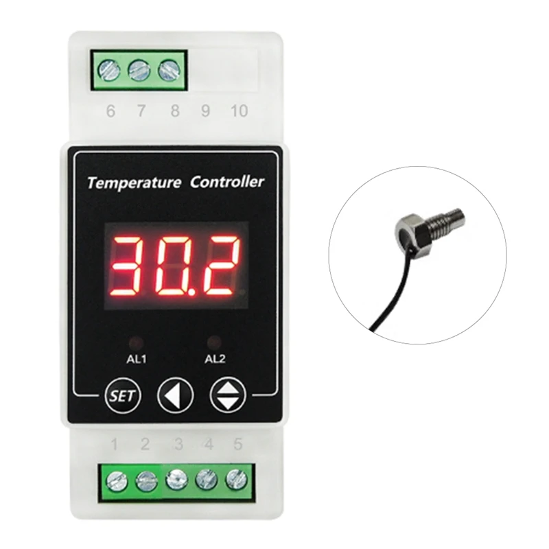 LED Rail Thermostat DC8-24V 2-Way Relay Temperature Alarm Controller Screw Probe