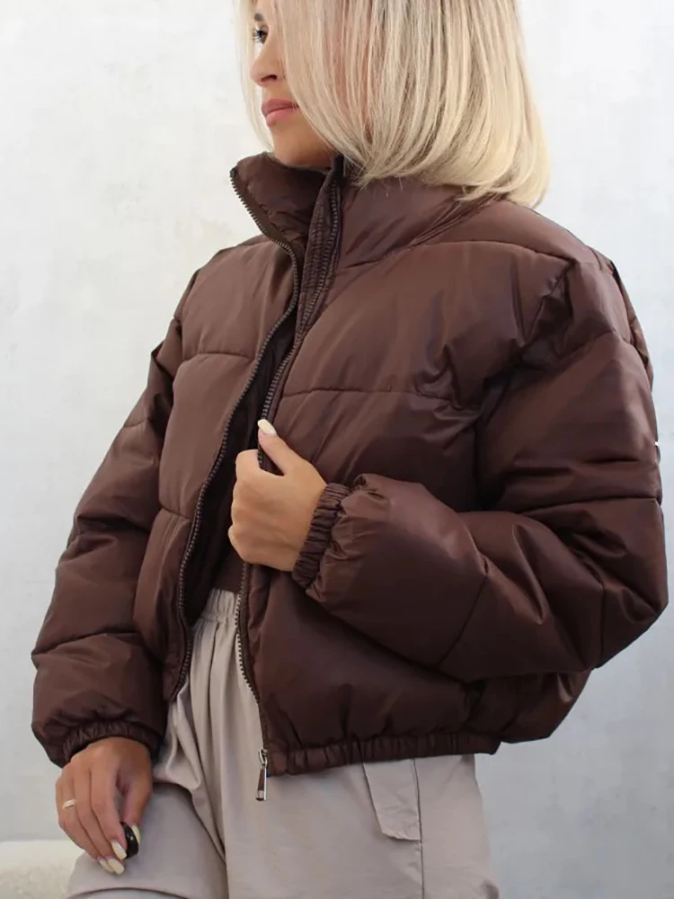 Vintage Women Brown Warm Puffer Jackets 2023 Winter Fashion Ladies Elegant Short Parka Casual Female Chic Green Outerwear