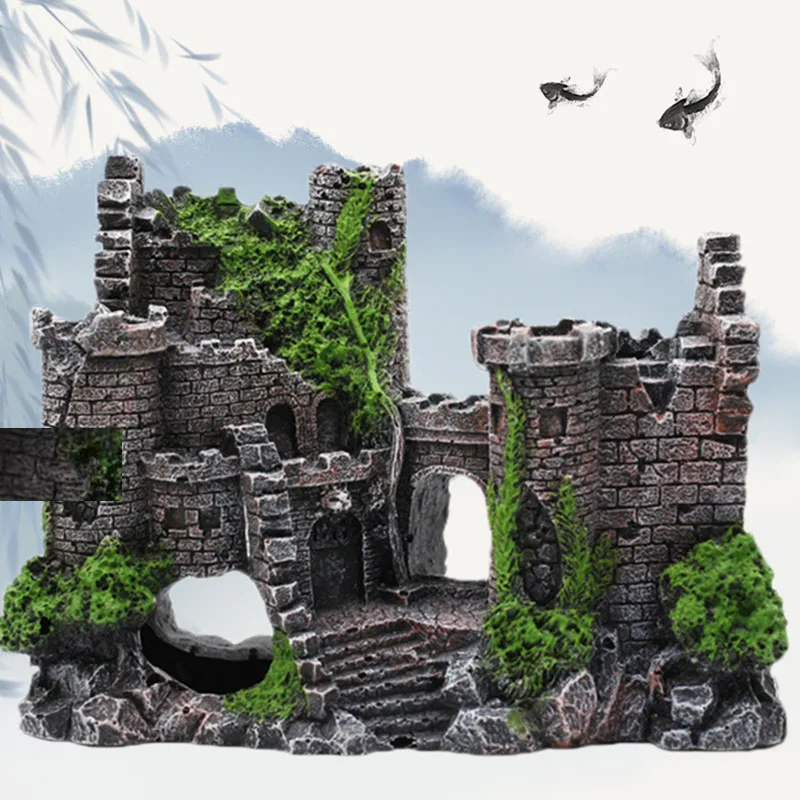 

Creative Castle Shape Fish Tank Ornaments Decoration Landscaping Resin Rockery Aquarium Rockery Home Craft Ornament