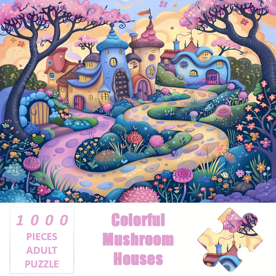 

Рождественский подарок-пазл, 1000 шт., бумажные пазлы для взрослых, пазлы, красочные грибные домики, узор, идеально укус