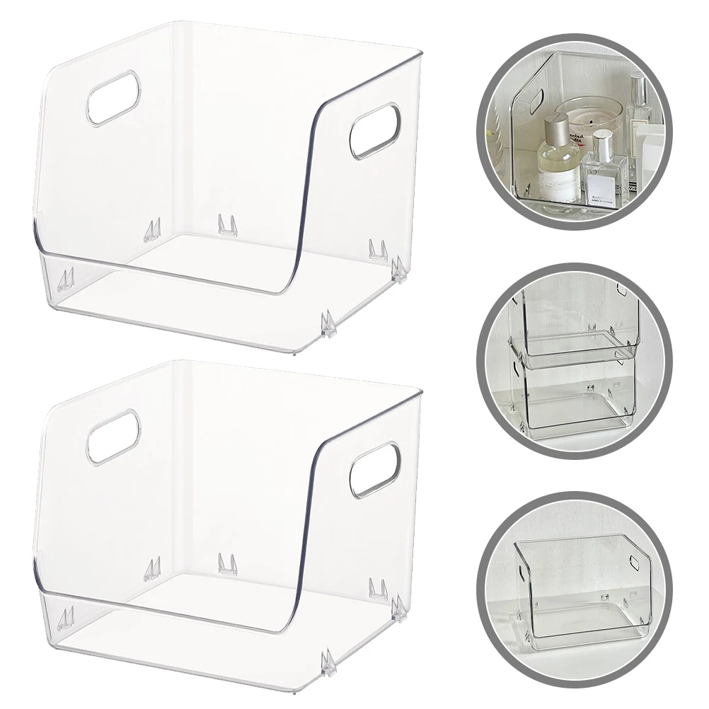 

2 Pcs Desktop Storage Rack Transparent Stackable PET Material Boxes for Cosmetics Snacks Books Office Supplies