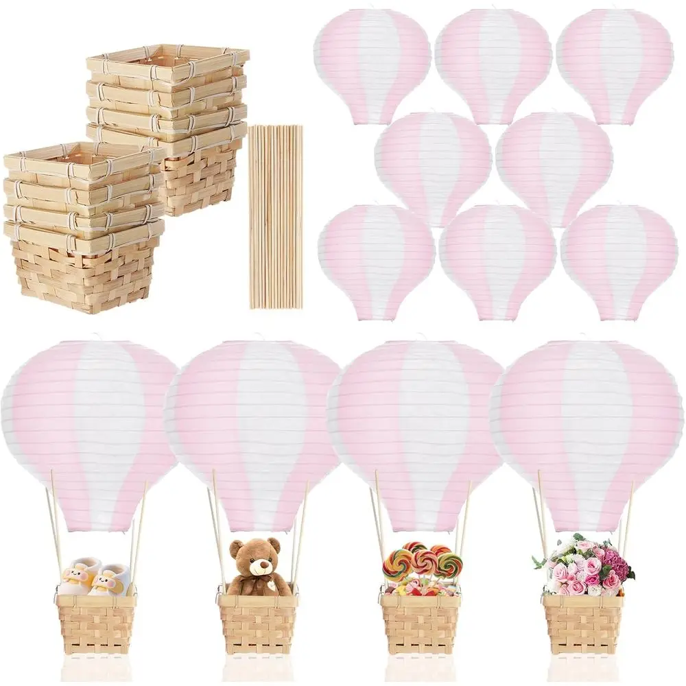 

8 Sets Hot Air Balloon Table Centerpieces 11.8'' Paper Lanterns Woven Baskets with Sticks or DIY Hot Air Balloon Centerpiece Dec