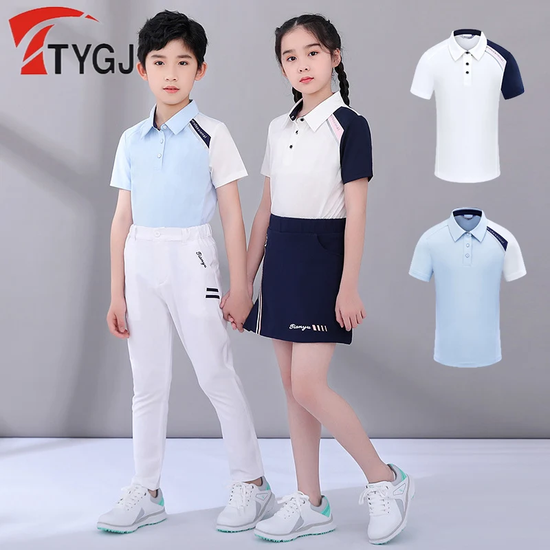 TTYGJ Kids Golf Patchwork Tops Summer Fast Dry Soft Golf Shirt Children Breathable Badminton T-shirt Leisure Fitness Sportswear