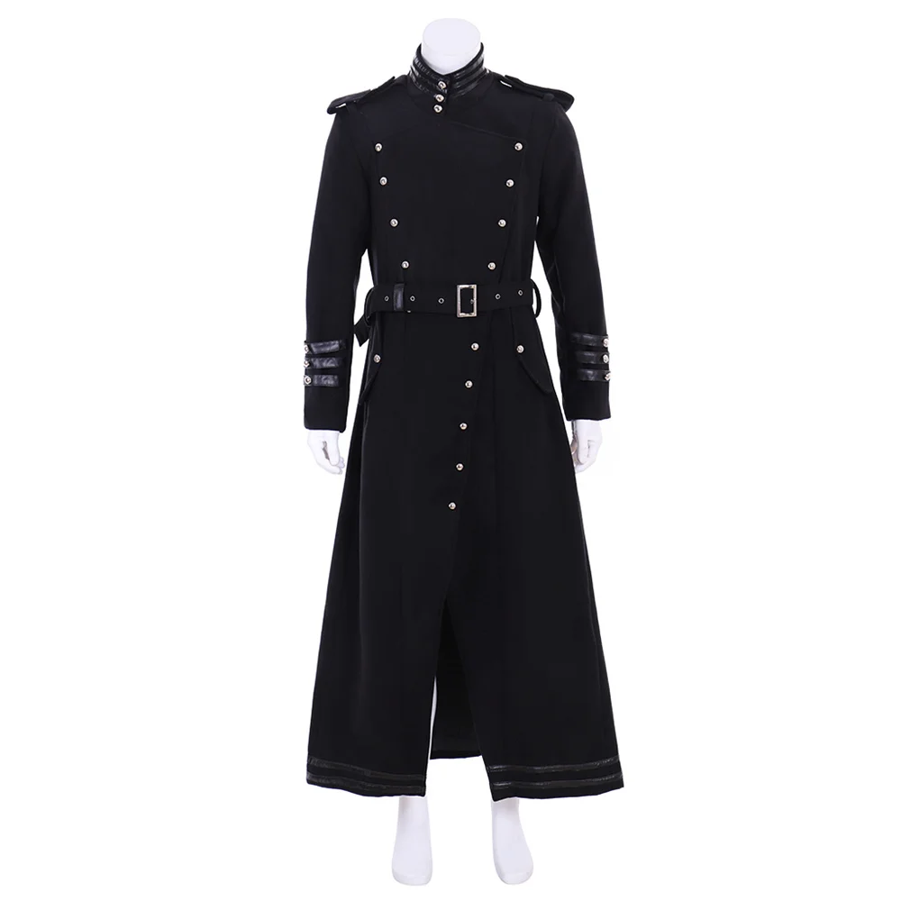 Medieval Gothic Steampunk Long Jacket Men's Black Punk Trench Uniform Halloween Carnival Theme Party Streetwear