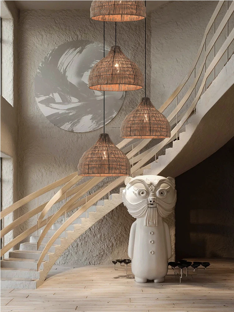 Simple Creative Rattan pendant Light For Dining Table Bar New Retro Chandelier Designer Apartment Villa Art Bedroom Lamp