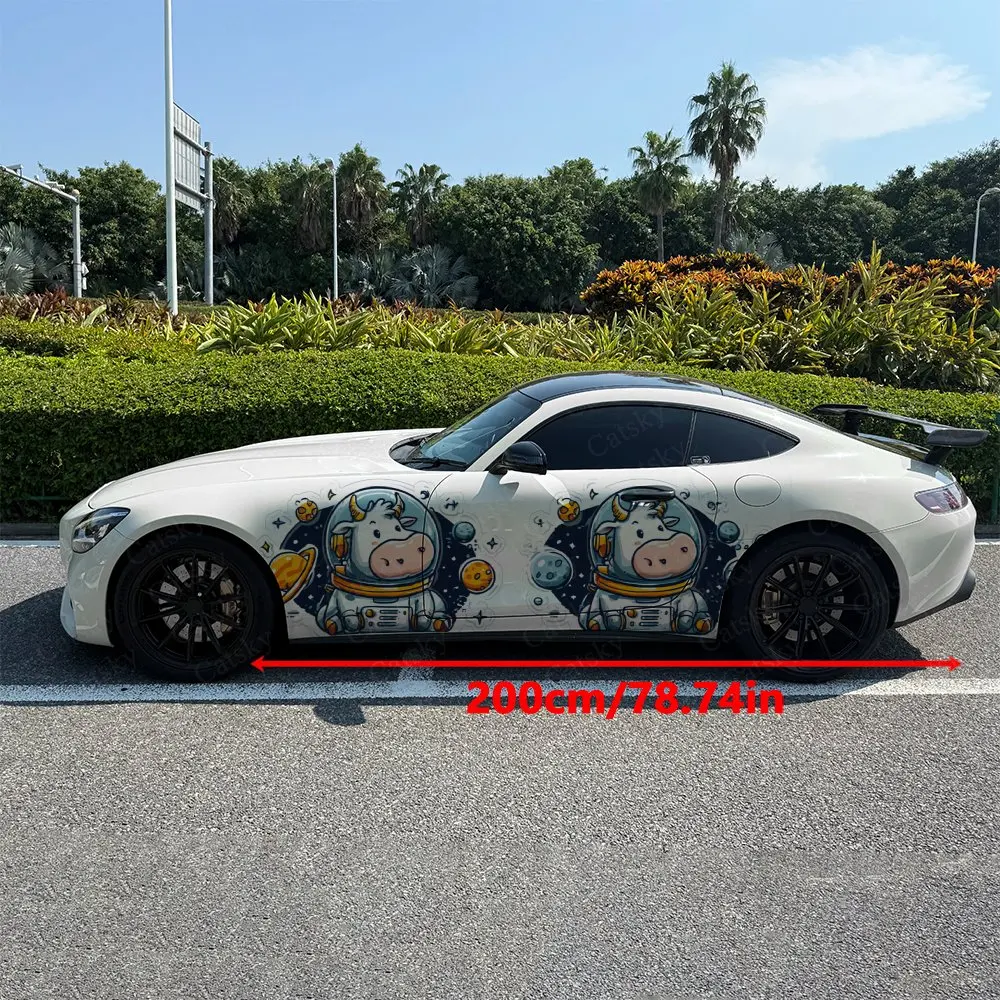 2pcs Cows In Space Stickers Car Body Door Side Two Fashionable Stickers Two Decorations Car Vinyl Wraps
